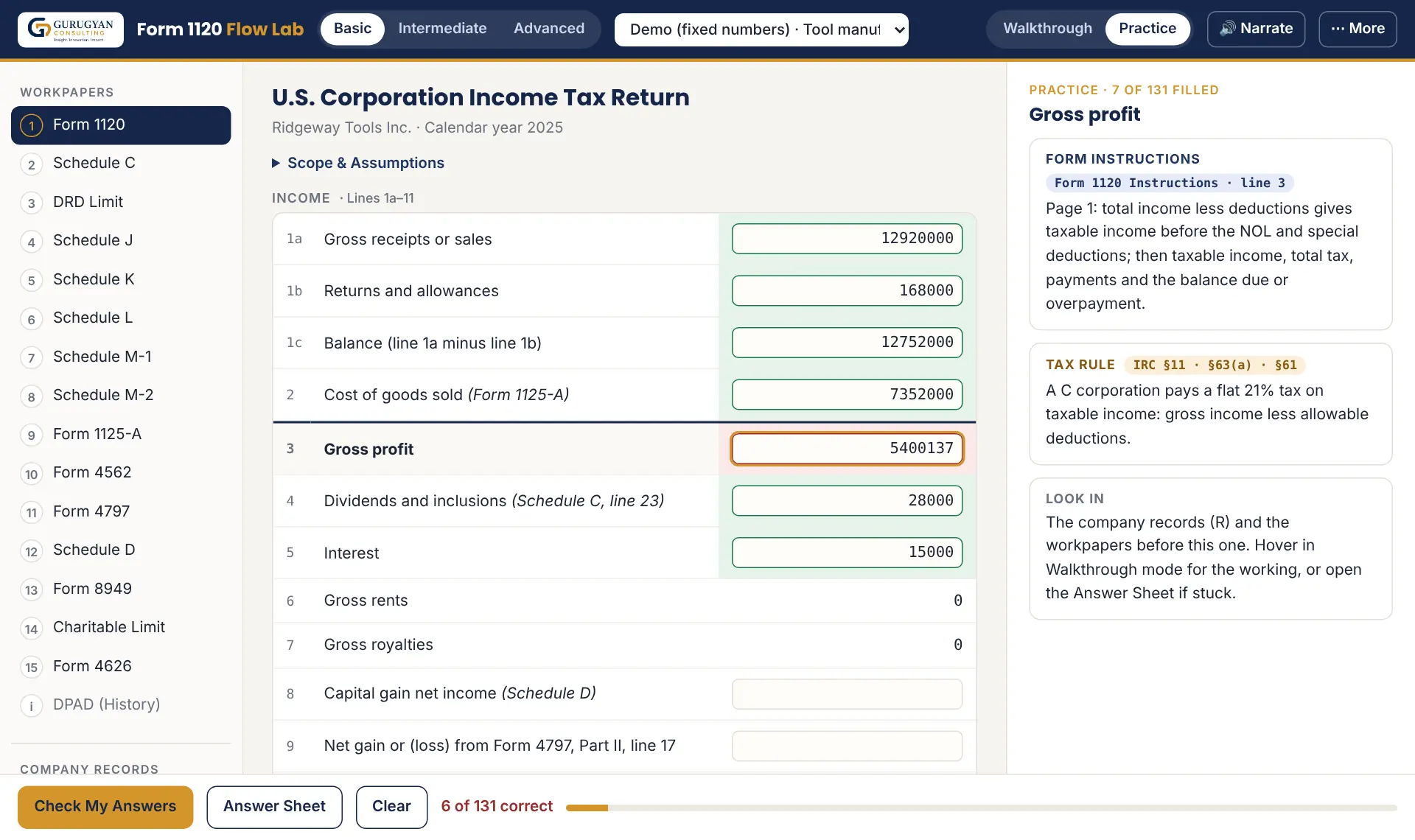 Practice mode with Check My Answers: sample screen