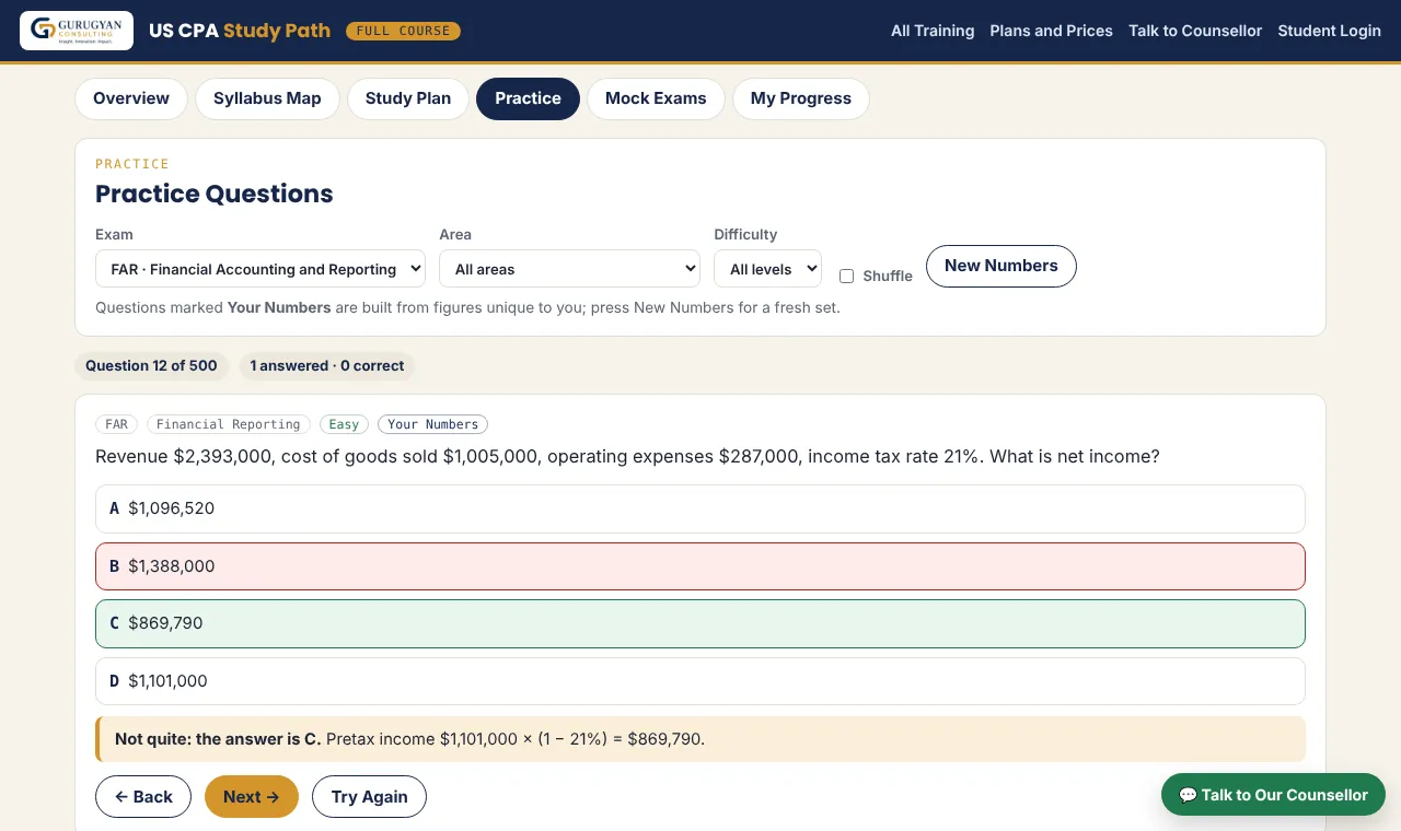 2,000+ Questions per Course: screenshot