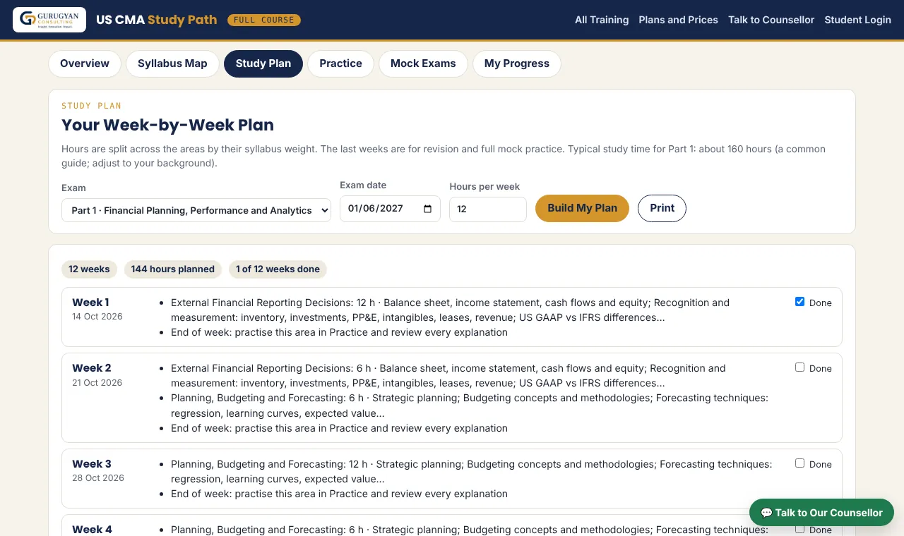 A Week-by-Week Study Plan: screenshot